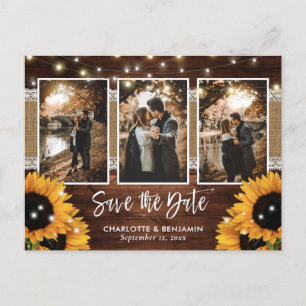 Postal De Anuncios Rustic Sunflower Barn Wood Photo Save the Date
