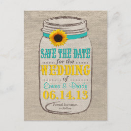 Postal De Anuncios Rustic Sunflower & Mason Jar salvan la fecha