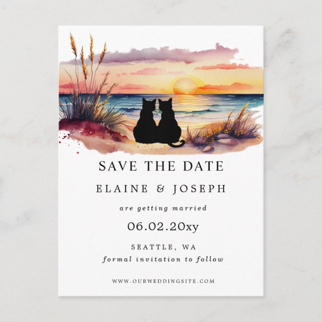 Postal De Anuncios Rustic Sunset Beach Save The Date Cards (Anverso)
