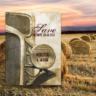 Postal De Anuncios Rustic Truck Western Farm Wedding salva la fecha