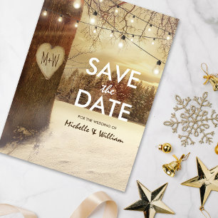 Postal De Anuncios Rustic Winter Tree Twinkle Lights Save the Date