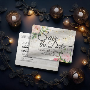 Postal De Anuncios Rustic Wood Floral String Lights Boda Save Date