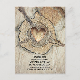 Postal De Anuncios Rustic Wood Heart Save the Date