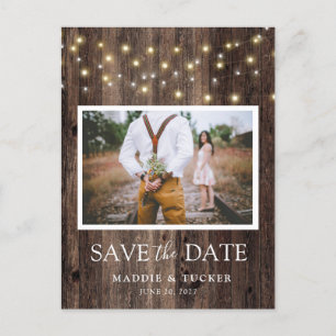 Postal De Anuncios Rustic Wood Lights Photo Save the Date