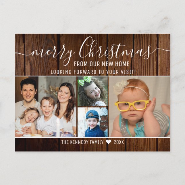 Postal De Anuncios Rustic Wood Merry Christmas Photo Holiday Moving   (Anverso)