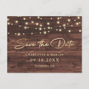 Postal De Anuncios Rustic Wood String Lights Wedding Save The Date