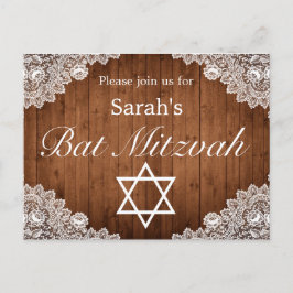 Postal De Anuncios Rustic Wood & White Lace Bar Bat Mitzvah