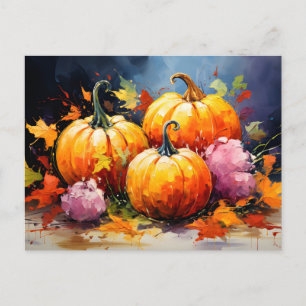 Postal De Anuncios Rústica Calabaza de otoño coloridas hojas de otoño