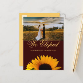 Postal De Anuncios Rústica foto de girasol Boda del Elopement del oto