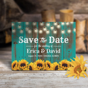 Postal De Anuncios Rústica madera de granero Verde azulada de girasol