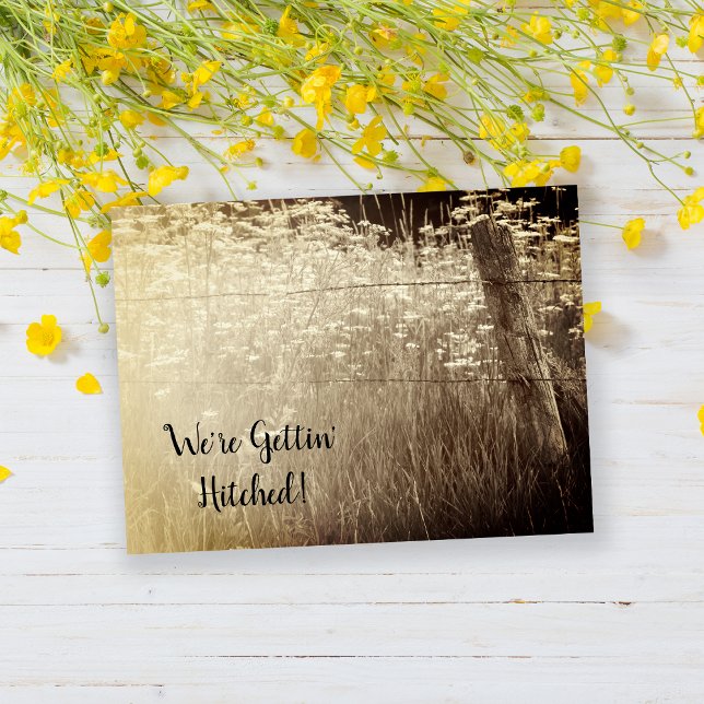 Postal De Anuncios Rústica valla tras el Boda Sepia, país florido (Subido por el creador)