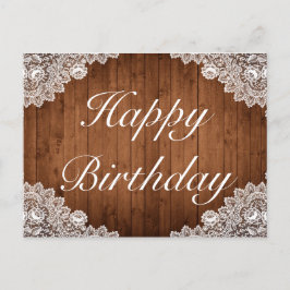 Postal De Anuncios Rústica Wood & White Lace Feliz cumpleaños