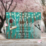 Postal De Anuncios Rústico Boda de cuento de hadas, Verde azulado gra<br><div class="desc">Rústica Cañuela Verde azulada de Madera de Barno y Boda de Reloj de Cuentos Salven las Invitaciones de Fecha.</div>