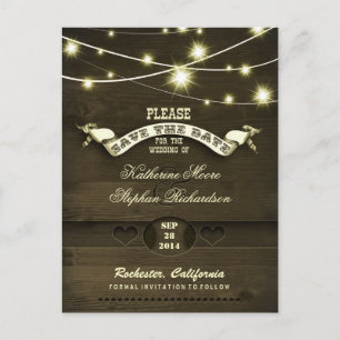 Postal De Anuncios rústico de campo salva la fecha con luces de trine