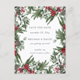 Postal De Anuncios Rústico Pine Berries Navidades de invierno salvan