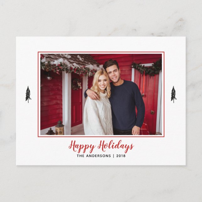 Postal De Anuncios Rústico Rojo y Blanco Gingham Flannel Árbol de Nav (Anverso)