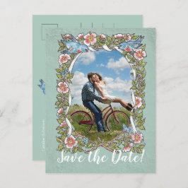Postal De Anuncios Sage Bird Floral Photo Country Rustic Save Date