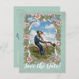 Postal De Anuncios Sage Bird Floral Photo Country Rustic Save Date