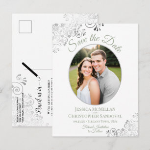 Postal De Anuncios Sage de encaje plateado, fotografía de boda blanca