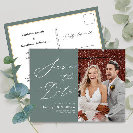 Postal De Anuncios Sage Green Elegant Script Wedding Guardar La Fecha