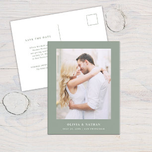 Postal De Anuncios Sage Green Elegant Text and Photo   Reserva la fec