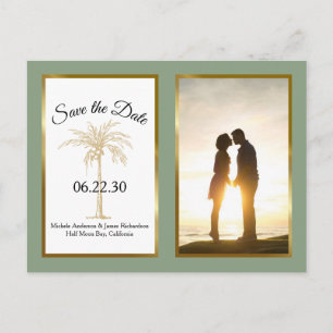 Postal De Anuncios Sage Green Gold Palm Wedding Save The Date Photo