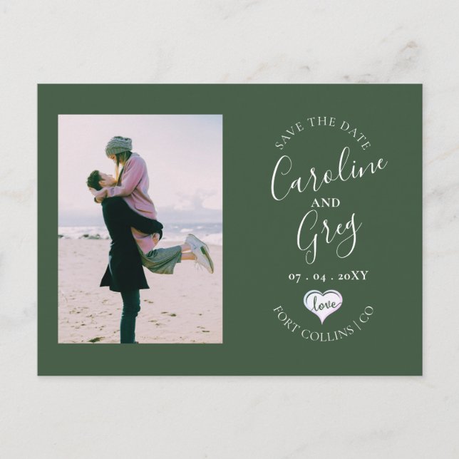 Postal De Anuncios Sage Green Love Typography Photo Save the Date (Anverso)