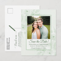 Sage Green Peonías & Foto de Boda Guardar la Fecha