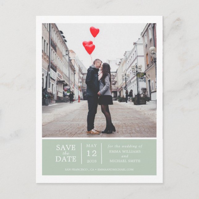Postal De Anuncios Sage Green Simple & Modern Photo Save the Date (Anverso)