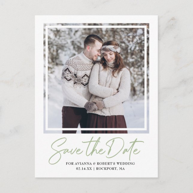 Postal De Anuncios Sage Green Text and Photo Save the Date Announcem (Anverso)
