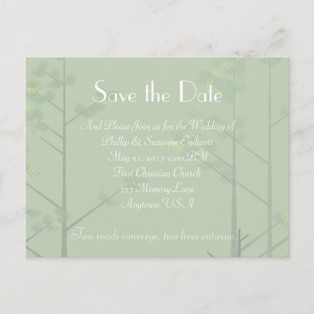 Postal De Anuncios Sage Green Tree Art Save the Date Reminder (Anverso)