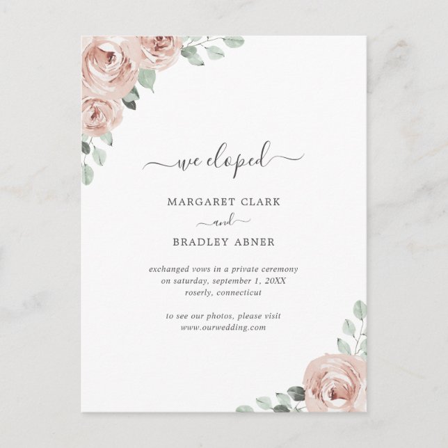 Postal De Anuncios Sage Greenery Dusty Rosa Pink Floral Elopement (Anverso)