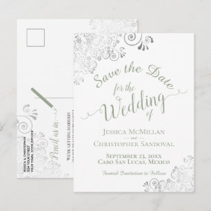 Postal De Anuncios Sage Verde en Blanco Save the Date de Boda con Enc