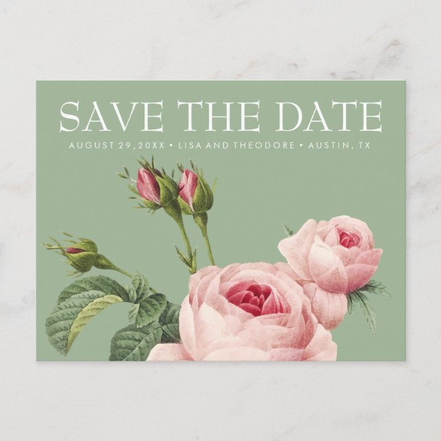 Postal De Anuncios SAGE WEDDING, rosa de cosecha rosada, guardar la f (Anverso)