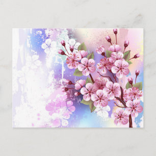 Postal De Anuncios Sakura rosa sobre fondo de pintura