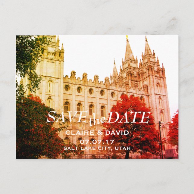 Postal De Anuncios Salt Lake City, Utah Templo Boda Guardar la Fecha (Anverso)