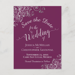 Postal De Anuncios Saltos de plata Cassis Boda púrpura Salvar la fech