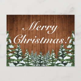 Postal De Anuncios Saludo de Navidad Alegre Bosque y Madera Nevados R