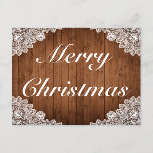 Postal De Anuncios Saludo de Navidad Rústico Wood & White Lace