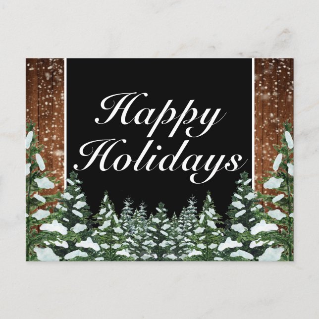 Postal De Anuncios Saludo feliz de las vacaciones de Black Snowy Wood (Anverso)