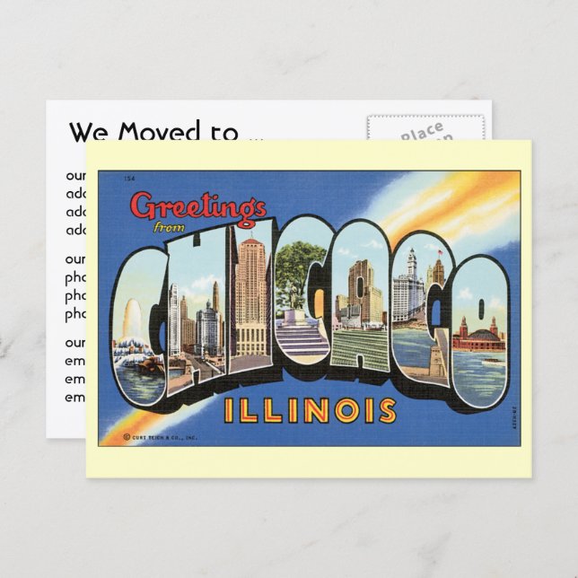 Postal De Anuncios Saludos antiguos de Chicago, cambio de dirección (Anverso / Reverso)