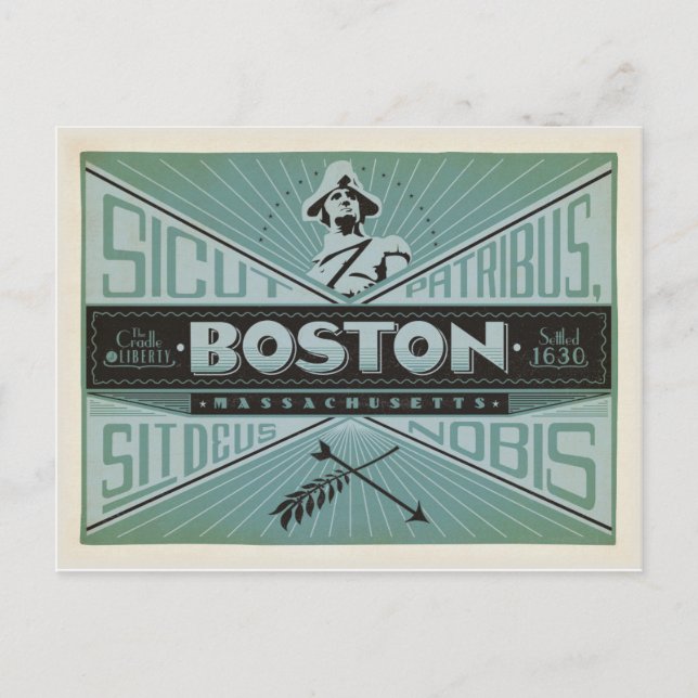 Postal De Anuncios Salva la Fecha | Boston, MA - Fundado 1630 (Anverso)