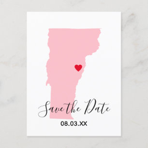 Postal De Anuncios Salva la Fecha Corazón Rojo de Vermont Rosa