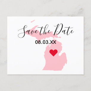 Postal De Anuncios Salva la fecha del corazón rojo de Michigan rosa