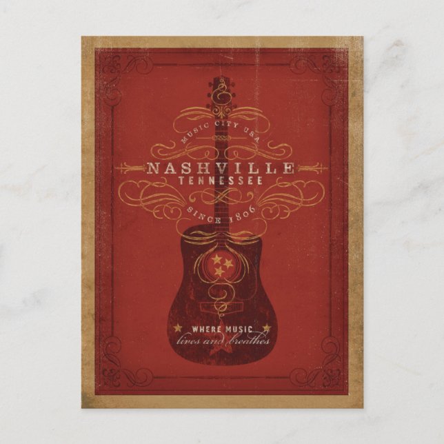 Postal De Anuncios Salva la Fecha | Nashville, TN - Guitarra Roja (Anverso)