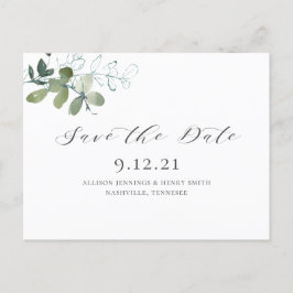 Postal De Anuncios Salvar la Fecha de Boda con Verde de Eucalipto