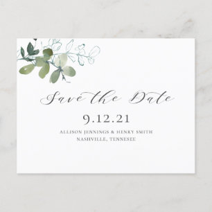 Postal De Anuncios Salvar la Fecha de Boda con Verde de Eucalipto