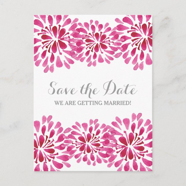Postal De Anuncios Salvar la Fecha de Crisantemo Acuarela Rosa (Anverso)