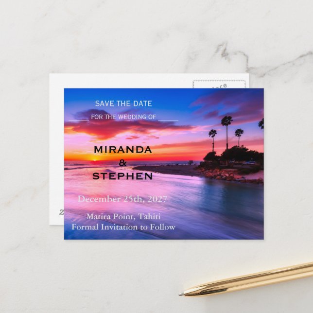 Postal De Anuncios Salvar la fecha de la playa al atardecer (Anverso/Reverso In Situ)