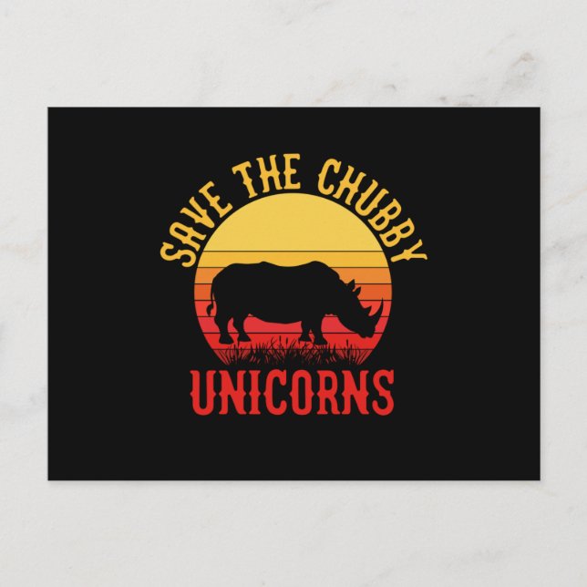 Postal De Anuncios Salvar Los Unicornios Gorditos Vintage Rinoceronte (Anverso)